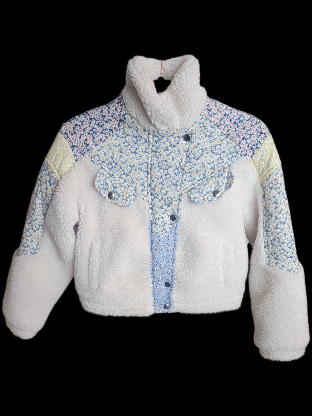 BLANKNYC Girls Flower‎ Patch Sherpa Fleece Jacket - Size L - EUC!